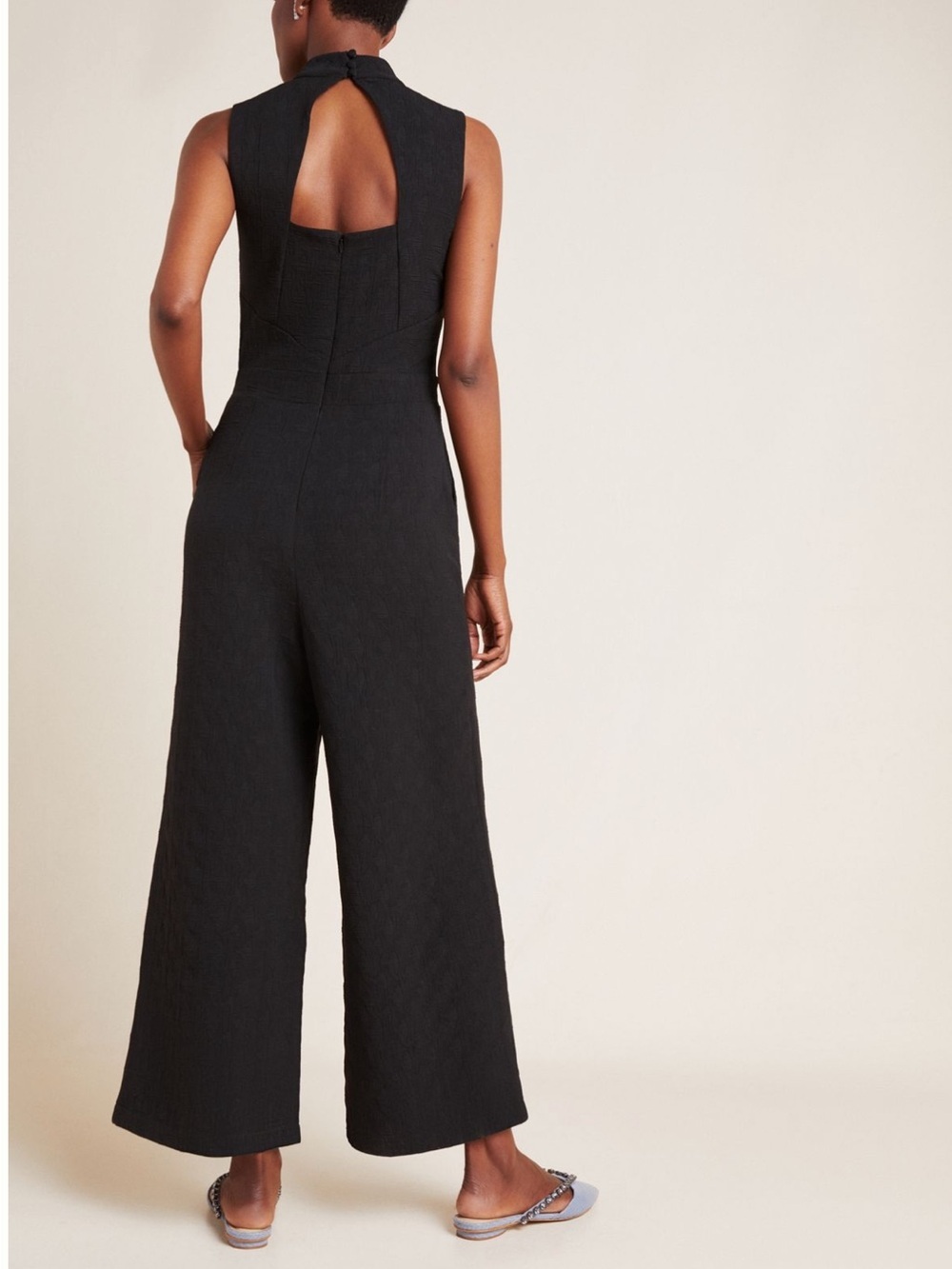 Anthropologie Eva Franco Charley Black Mock Neck Jumpsuit Wide Cropped Leg M NWT - Picture 2 of 11